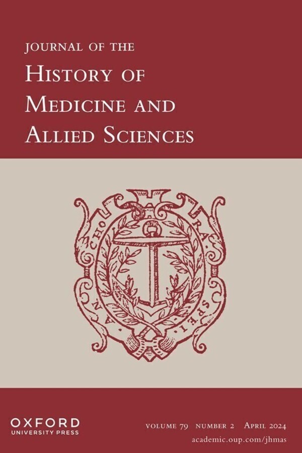 Journal of the History of Medicine and Allied Sciences, Vol 79 No 2, April 2024. Oxford University Press, red and tan cover.