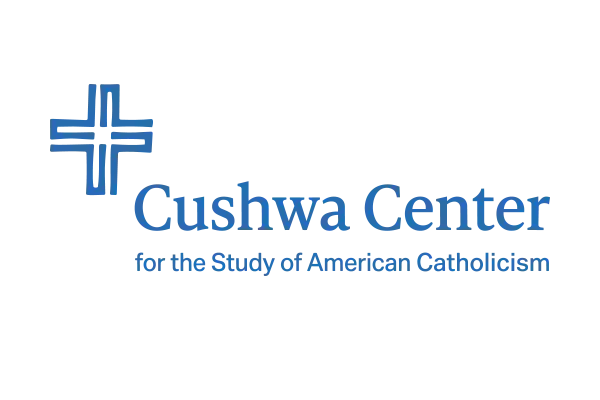 Blue cross logo and text 'Cushwa Center for the Study of American Catholicism'.